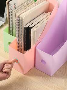 Foldable Desktop Magazine Rack, Macaron Color PP Plastic File Storage Box, Heavy Duty Large Capacity Foldable Bookshelf, Suitable For School Office Classroom Desktop Storage, Desktop Accessories, Desktop Storage, Office Supplies, Desktop Essentials - Multiple Styles - View 4