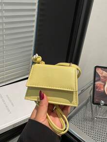Spring/Summer New Mini Square Handbag For Women, Premium Texture Shoulder Bag, Flap Closure Small Bag, Red Cute Crossbody Bag, Accessory Bag - Yellow - View 11