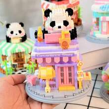 Mini Panda House Street Scene Store Building Set, Cute Panda Coffee House Building Blocks Toy, Miniature Building Blocks Toy Model, Creative Panda Animal Building Blocks Toy, Home Decor, Birthday, Halloween, Thanksgiving, Christmas Gift, 800+ Pieces - Multicolor - View 9
