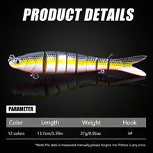 Hengjia 3pcs/Set Sinking Multi-Jointed Minnow Lure 13.7cm 27g Slow Sinking Bionic Fish Swim Lure With Bass Triple Hook, Carp Fishing Tackle, Hard Bait - Multicolor - View 3