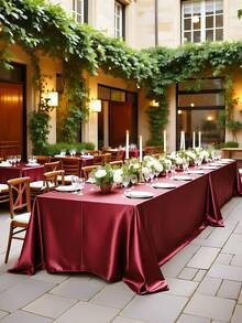 1 buah Taplak Meja Persegi Panjang Satin, Tidak Luntur, Cocok untuk Jamuan Hotel Mewah, Pesta Pernikahan, Dekorasi Pesta Restoran - Burgundy - View 3