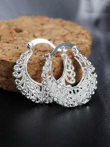 1 Pair Women's Beautiful Hoop Earrings, Suitable For Wedding Anniversary Engagement Party Jewelry Valentine's Day Gift - 4# - View 1