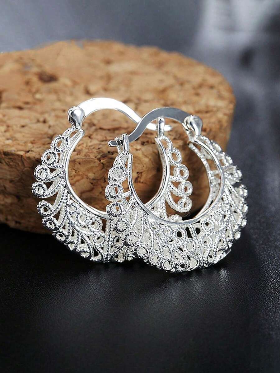 1 Pair Women's Beautiful Hoop Earrings, Suitable For Wedding Anniversary Engagement Party Jewelry Valentine's Day Gift - 4# - View 1