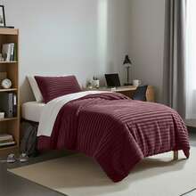 Fluffy Ribbed 2/3 Pieces Corduroy Comforter Set Thick Durable Ultra Soft Plush Cozy Bedding Set 330 GSM All Season For Twin Full Queen King California King Housewarming Wedding Christmas Gift - 紅色 - 查看 7