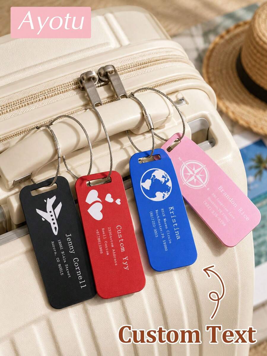 1件客製化文字與姓名行李吊牌,輕量鋁合金行李箱標籤,時尚旅行配件,行李識別吊牌,飛機登機牌,旅行識別吊牌,寵物識別吊牌,旅行必備收納袋,汽車裝飾 - 彩色 - 查看 1