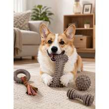 Set de 4 juguetes masticables para perros de diferentes formas, adecuados para cachorros, lindos juguetes pequeños para perros de color rosa, juguetes para la dentición de cachorros, juguetes masticables interactivos suaves, adecuados para perros pequeños - Gris - Ver 3