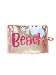 彩色透明化妝包 文具收納袋 印有亮片字母 BEACH，防水透明旅行盥洗包附拉鍊，便攜式化妝收納包，適合女性，可收納化妝品、盥洗用品與旅行必需品，適用於日常使用、度假、出差、健身、海灘，適合學生、旅行者與化妝愛好者，夏季假期、生日與伴娘禮物、開學禮物首選 - 彩色 - 查看 15