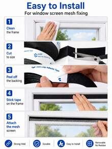 Cinta autoadhesiva de gancho y bucle para cortina de pantalla de ventana, tira de fijación adhesiva recortable para instalación de pantalla de malla, fijación DIY para ventanas del hogar - negro - Ver 5