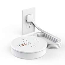 Regleta de viaje con 3 tomas, 1 puerto USB-C y 2 puertos USB-A, cable de extensión retráctil de 4 pies, enchufe ultra plano para artículos esenciales de crucero, protección contra sobretensiones, compacta para maleta - Blanco - View 2