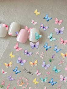 Pegatinas de uñas 5D Y2K con mariposa en relieve, calcomanías de uñas con diseño 3D colorido, deslizadores de uñas con flores de primavera, color macaron 5D Y2K en relieve - Multicolor - Ver 4
