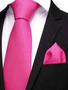 1 Set Fine Twill Men's Business Tie And Pocket Square 2 Pieces Suit Accessory Set - Rose Red - View 13