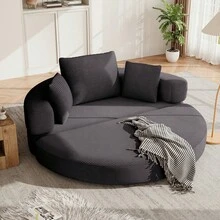 Flieks Multifunktionales freistehendes Klappsofabett (Boneless Couch) – Ovales Bett mit Kissen, modulares Sofa, Cordstoff-Bezug (173 x 176 cm), geeignet für Apartments, Wohnzimmer, Schlafzimmer - Dunkelgrau - Übersicht 4