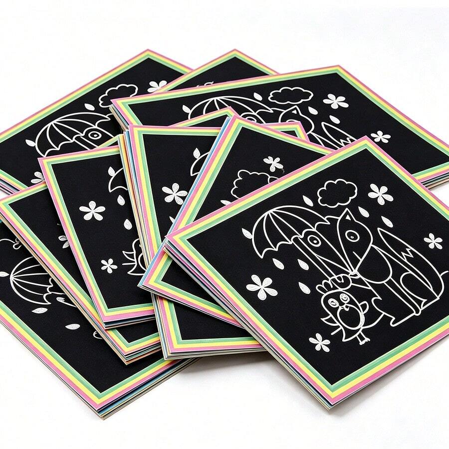 Children's DIY Scratch Art Notebook, Rainbow Magic Scratch Paper With ...