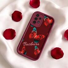 Funda de teléfono personalizada con nombre en cursiva, fondo granate profundo, mariposa vintage y flores, estética retro femenina única, carcasa protectora a prueba de golpes, compatible con todos los modelos de teléfono - Burdeos - Ver 2