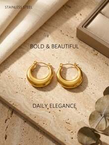 1 Paar böhmische französische minimalistische koreanische Stil Premium elegante 316 Edelstahl hochglanzpolierte glänzende goldene dicke massive C-förmige Mondsichel Ohrringe mit Federverschluss, 2,2 cm Höhe, 0,4 cm Dicke, geeignet für Schulanfang, Campus, Pendeln, Picknick, Strand, Urlaub, Valentinstag, Jahrestag, Geburtstagsgeschenk, vielseitig für den Alltag - Verschiedenfarbig - Übersicht 1