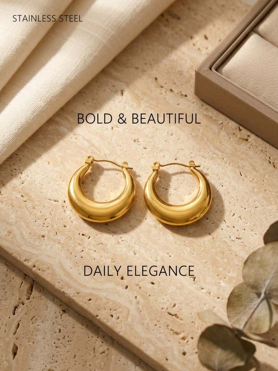 1 Paar böhmische französische minimalistische koreanische Stil Premium elegante 316 Edelstahl hochglanzpolierte glänzende goldene dicke massive C-förmige Mondsichel Ohrringe mit Federverschluss, 2,2 cm Höhe, 0,4 cm Dicke, geeignet für Schulanfang, Campus, Pendeln, Picknick, Strand, Urlaub, Valentinstag, Jahrestag, Geburtstagsgeschenk, vielseitig für den Alltag - Verschiedenfarbig - Übersicht 1