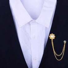 1pc Fashionable Elegant Rhinestone Flower Brooch With Double Layer Metal Chain Lapel Pin, Suitable For Business Suits, Banquets, Parties, Weddings, Formal Occasions, Clothing Accessories, Birthday, Holiday, Also Can Be Used As A Gift - Multicolor - View 9