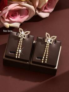 1 Pair Shiny Rhinestone Butterfly Chain Drop Earrings, Fashion Tassel Ear Jewelry, Suitable For Nightclub, Date And Festival Celebration, Birthday Gift - Multicolor - View 3