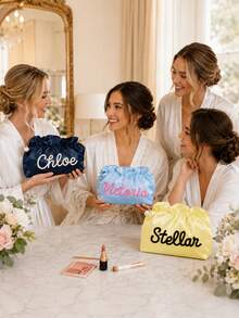 Personalized Travel Makeup Bag, Pearl Zipper Custom Cosmetic Storage Bag, Chenille Embroidered Name Toiletry Bag, Gift For Her, Vanity Bag - Multicolor - View 3