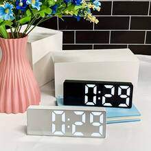 Jam Digital LED Modern Ukuran Besar dengan Tampilan Tanggal dan Suhu - Bingkai Putih dengan Dial Cermin Hitam, Mode 12/24 Jam, Fungsi Tunda, Bertenaga Baterai/DC (Baterai AAA Tidak Termasuk) - Jam Samping Tempat Tidur, Cocok untuk Kantor - Radio Jam Alarm Digital - 1PC - View 10