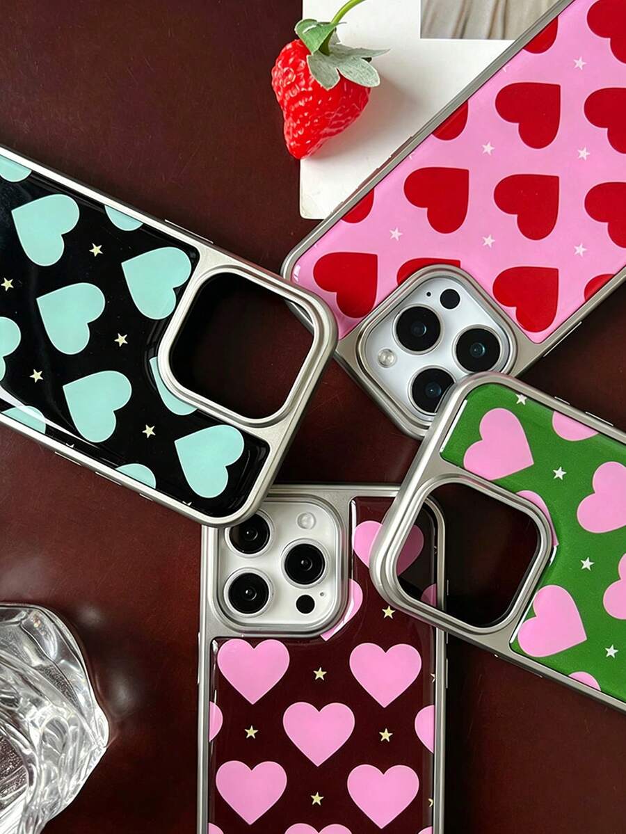 17 Pro Max Drip Glue Phone Case, Sweet & Cool Contrast Color Heart Design, Shockproof Protective Cover, Fashionable Best Friend Matching Style - Multicolor - View 1