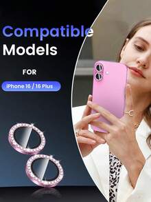 MIGAE 3pcs/Pack - Rose Pink 16/16 Plus Camera Lens Protector, 9H Tempered Glass Camera Cover Screen Protector, High Definition Transparent, With Independent Metal Ring, Compatible With IPhone 16 6.1 Inch/16 Plus 6.7 Inch, Compatible With Phone Case, Phone Accessories - Hot Pink - View 2