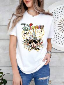 Disney Mickey Mouse T-Shirt - Mickey Pattern, Round Neck, Short Sleeve - Designed For Mickey, Suitable For Daily Use, Wearable All Year Round. - White - View 1