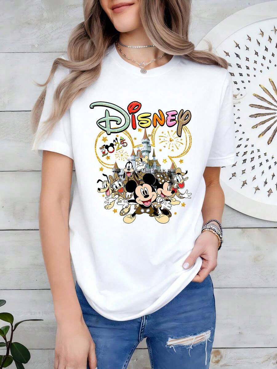 Disney Mickey Mouse T-Shirt - Mickey Pattern, Round Neck, Short Sleeve - Designed For Mickey, Suitable For Daily Use, Wearable All Year Round. - White - View 1