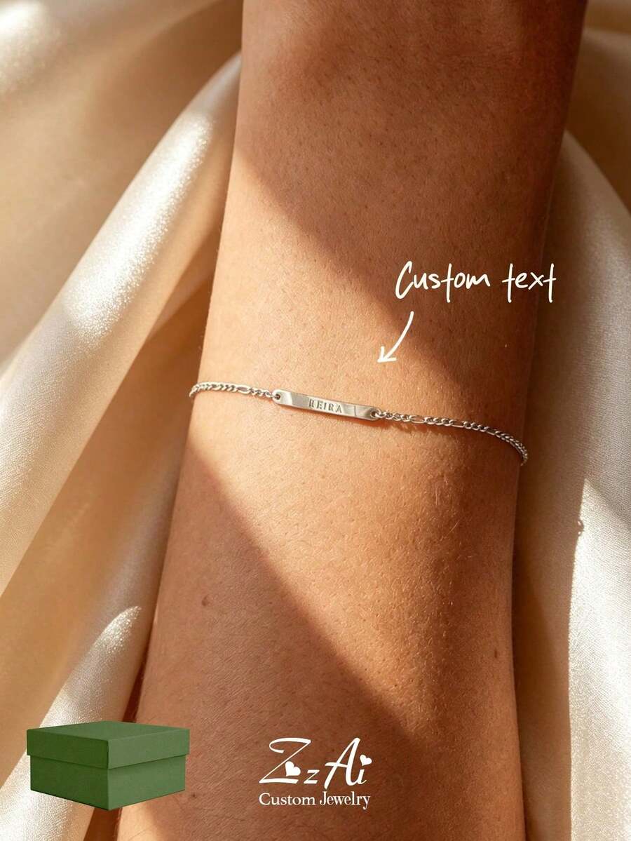 1pc Minimalist Nameplate, Compatible With Stainless Steel Bracelet, Small Combination Chain, 18k Gold Plated Stainless Steel Necklace, Comes With Exquisite High-End Gift Box, Suitable As Daily Gift, Holiday Gift - Best-seller-2 - View 1