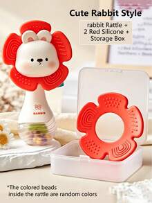2-In-1 Baby Rattle Teether Toy, Cute Duck & Rabbit Soft Silicone Teether Rattle, Suitable For 0-12 Months Infants, Tummy Time, Nursery, Stroller, Car Seat Sensory Toy, Perfect Baby Shower, Newborn, 1st Birthday Gift - Multicolor - View 14