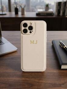 客製化手機殼，相容 iPhone 17 16 15 14 13 12 11 Pro Max 17 Air 16 15 14 Plus，相容 S25 S24 S23 S22 S21 Ultra Plus S23 S21 S20 FE A55 A54 A53 A52 A51 A35 A34 A33 A32 A23 A21S A15 A14 A13 A12 A03 5G 4G，INS 風格韓系奢華皮革保護殼，可個性化刻印姓名縮寫、3D DIY 金色字母，節日禮物送給愛人、朋友、家人或自己 - 米色 - 查看 4