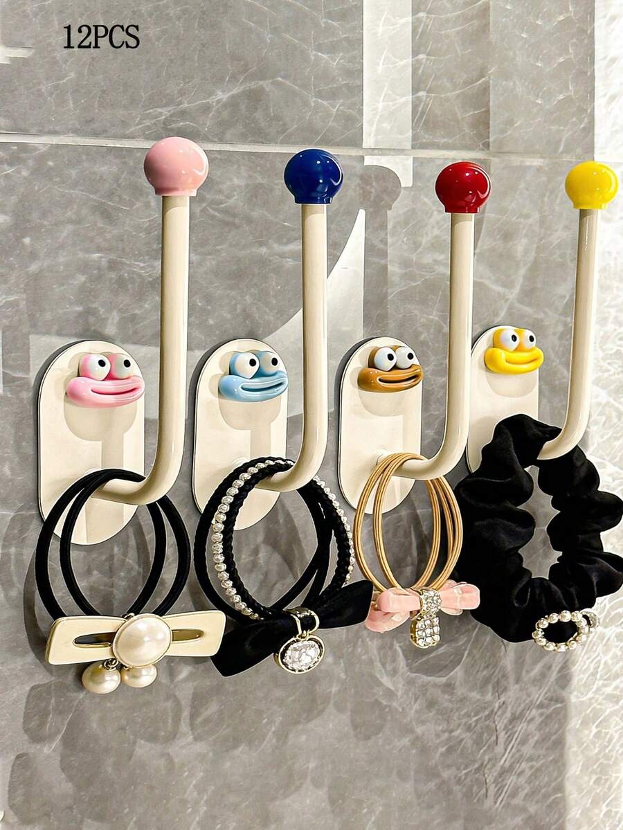 12 buah Gantungan Serbaguna Perekat Lucu, Gantungan Kunci untuk Dekorasi Dinding, untuk Menggantung Topi, Handuk, Kunci, Gantungan Handuk yang Dipasang di Dinding untuk Rumah, Dapur, Kamar Mandi, Kantor - MultiWarna - View 1