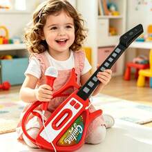 Children's Electronic Guitar With Stand And Microphone Set, Adjustable Height, Built-In Songs And Lights, Music Education Toy, Birthday And Holiday Gift For Kids - Multicolor - View 4