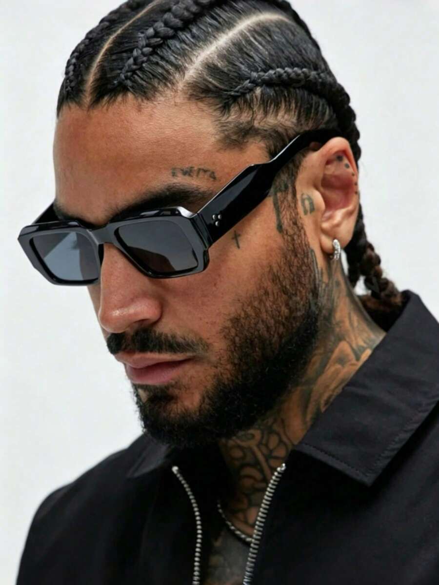 1 Pair Black Square Retro Solid Color Casual Outfit Street Style Personalized Fashion Glasses - Black - View 1