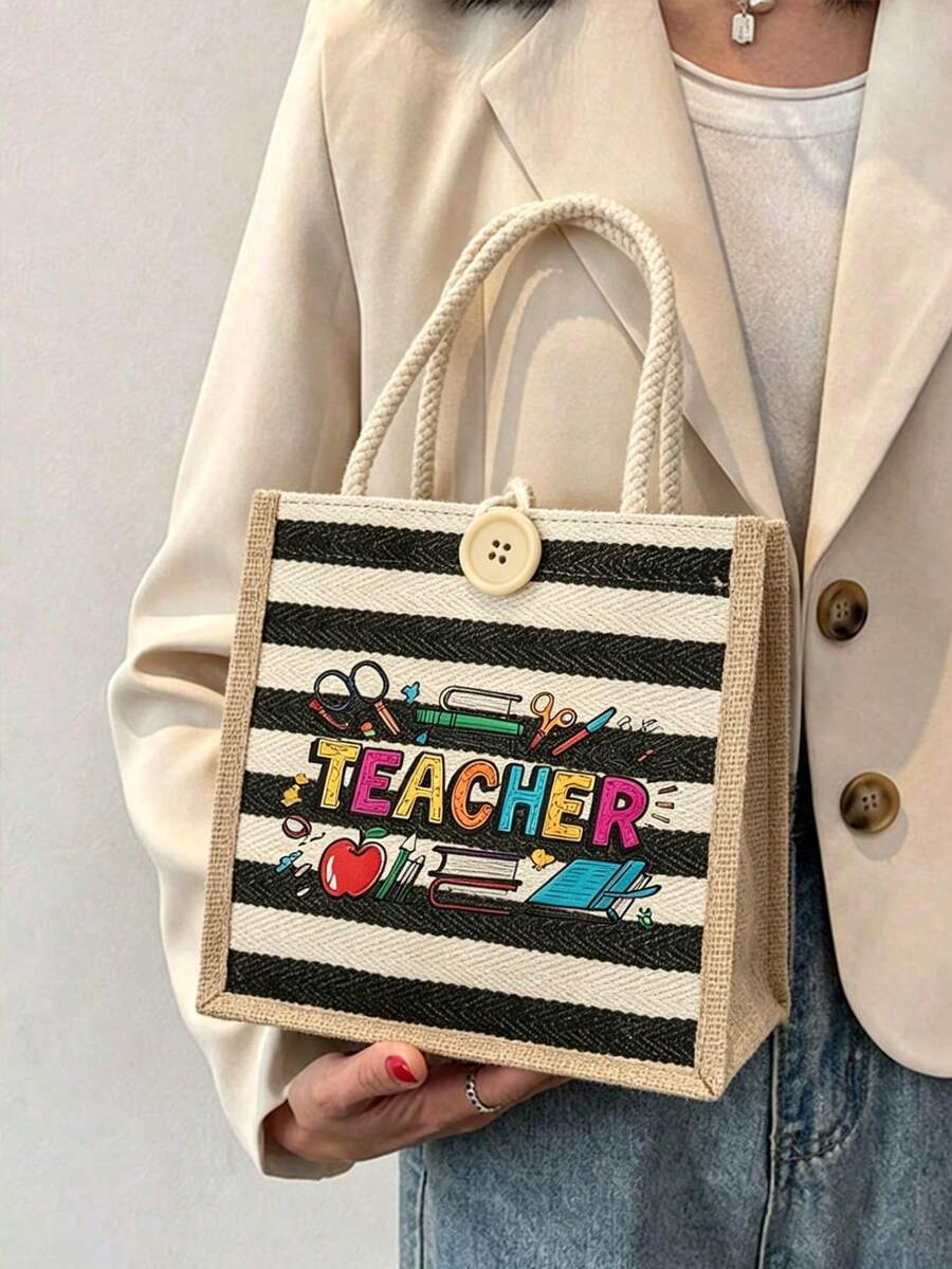「Best Teacher」字母印花托特包-母親節、感恩節、婦女節與女神節禮物,適合日常使用 - 彩色 - 查看 1