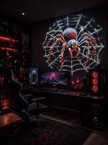 1pc Spider Projection Light USB Powered Spider Web Night Light With Breathing Light, Gothic Style Bedroom Game Room Desk Decor, Halloween Party Decoration - Black - View 7