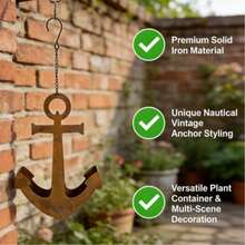 1 Vintage Distressed Anchor Chain Hanging Planter, Rusted Wrought Iron Nautical Style Hanging Basket, Suitable For Windowsill, Balcony, Or Wall Decoration. - Anchor-shaped Flower Pot - View 4