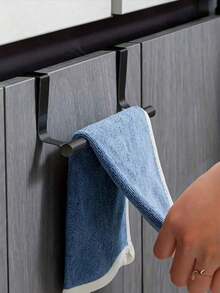 1pc Single Bar Towel Rack With Hook, No-Drill Cabinet Door Mount Storage Rack, ABS Material Kitchen Towel Rack, Space-Saving Hanging Storage, Suitable For Kitchen, Bathroom, Dorm, Cabinet Storage, Home Storage Essential, New Year Gift - Multicolor - View 9