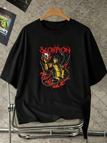 Herren-T-Shirt Mit Skorpion-Flammenprint, Herbst, Weiche Baumwolle, Bequeme Passform, Atmungsaktiv, L?Ssig, Auff?Lliger Print - Black - View 2