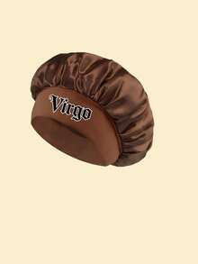 1 pièce Bonnet de nuit en satin avec imprimé des 12 signes du zodiaque, double couche avec bande élastique ample, convient aux cheveux bouclés et lisses, peut préserver les boucles pendant la nuit, convient pour les vacances à la plage et les voyages - brun - Voir 14