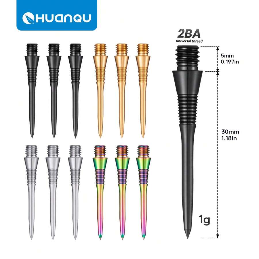 HUANQU 3入組 TC4鈦合金飛鏢尖頭，35mm通用尺寸，4色黑/銀/金/彩色，耐磨防變形高精度飛鏢替換零件，適用居家訓練、俱樂部比賽，完美節日禮物 - 彩色 - 查看 1