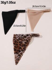 3pcs/Set Girls Leopard Print Floral Triangle Bandana Headband Set Suitable For Daily Decoration - Multicolor - View 5