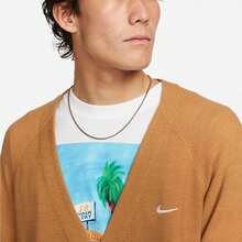 Nike Solid Color Logo Embroidered V-Neck Single-Breasted Long-Sleeved Knit Sweater, Men's, Yellow. - Yellow - View 4