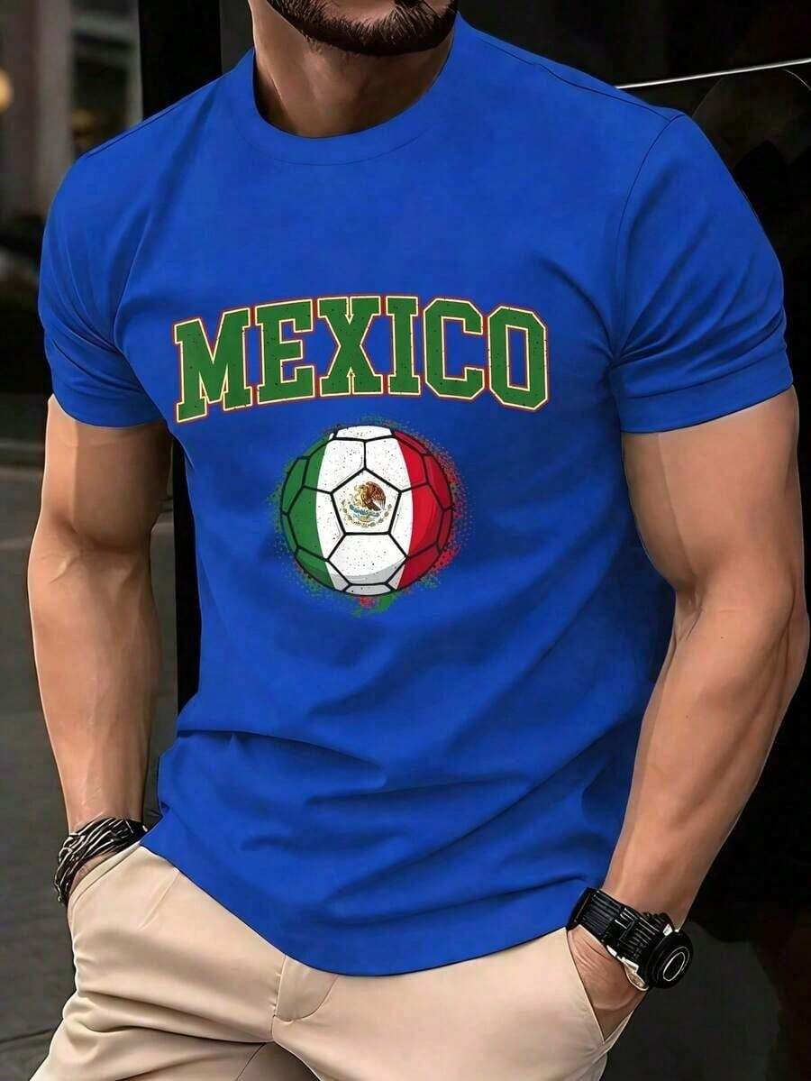 Men's Basic T-Shirt 100% Cotton Short Sleeve Basic Cotton Short Sleeve Summer Black/White/Red/Blue/Green Men's Crew Neck Short Sleeve T-Shirt Mexican National Soccer Team - 白色 - 查看 1