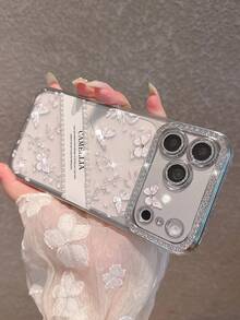 Luxury Electroplated Silver Butterfly Pearl Fully Rhinestone Studded Phone Case Compatible With IPhone 18 Pro Max/18 Pro/18/17 Pro Max/17 Pro/17/16 Pro Max/16/16 Pro/16 Plus/15/15 Pro Max/15 Pro/15 Plus/11/12/13/14 Pro Max/12 Pro/12 Pro Max/13 Pro/13 Pro Max/14 Pro/14 Pro Max/14 Plus/12 Mini/13 Mini Full Coverage Anti-Drop Soft Protective Cover, Ins Style High-End Aesthetic - Silver - View 8
