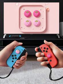 4個裝草莓矽膠搖桿帽，適用於Switch/Lite/OLED通用按鈕搖桿帽 - 查看 3