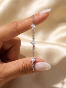 1pc 925 Sterling Silver Multi-Functional Elegant Floral Pattern Rhinestone Studded Women's Bracelet, Perfect For Party, Birthday And Valentine's Day Wear - Five-flower Diamond Bracelet - View 6