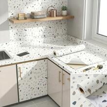 1 Roll Fresh Terrazzo Pattern Self-Adhesive Wallpaper, Vinyl Material Removable Wallpaper, Modern Minimalist Style, Ins Style Decoration, Kitchen Backsplash, Stove, Disinfection Cabinet, Cabinet, Art Wall, Home Decor, Wall Decor, Kitchen Decor - 1PC - View 6