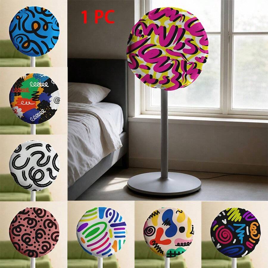 1pc Fan Dust Cover, Colorful Graffiti Printed Polyester Fan Protective Cover, All-Season Dust Cover, Compatible With Floor-Standing & Wall-Mounted Industrial/Commercial/Residential Fans, Dustproof, Debrisproof, Easy Installation, Easy To Carry - Full Coverage - View 1