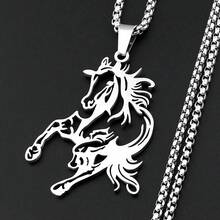 Collar de cadena de acero inoxidable color plata con diseño de poni animal suave, estilo carreras de caballos, para mujer y hombre, joyería de regalo de nuevo diseño - collar - Ver 3